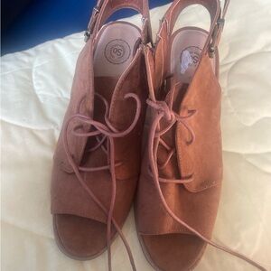 SO Rust Suede Lace-Up Open-Toe Mules